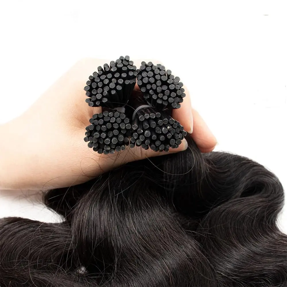 Body Wave I Tip Hair Bundles 16-26 Inch Human Hair Extensions Real 100% Brazilian Virgin Women 50 Gram Package Black #1B