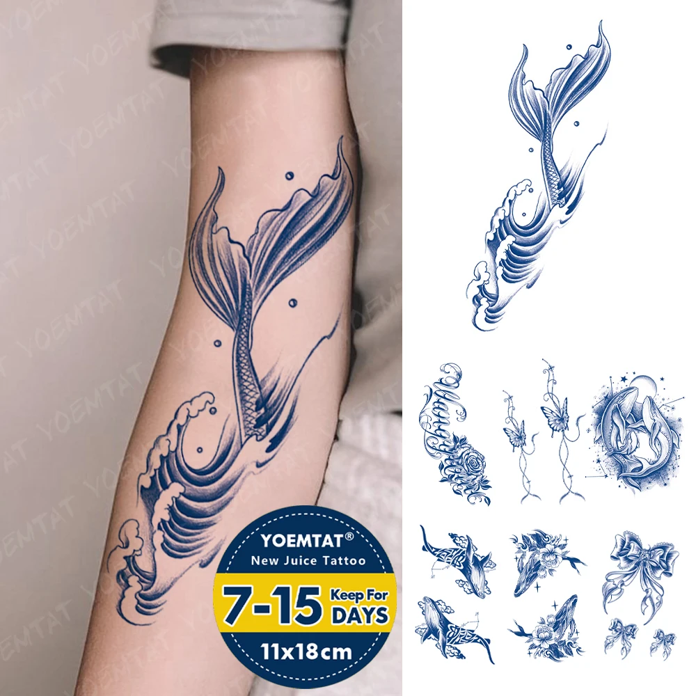 

Semi-Permanent Whale Flowers Stars Waterproof Temporary Tattoo Stickers Juice Ink Lasting Tattoos Body Art Fake Tatto Women Men