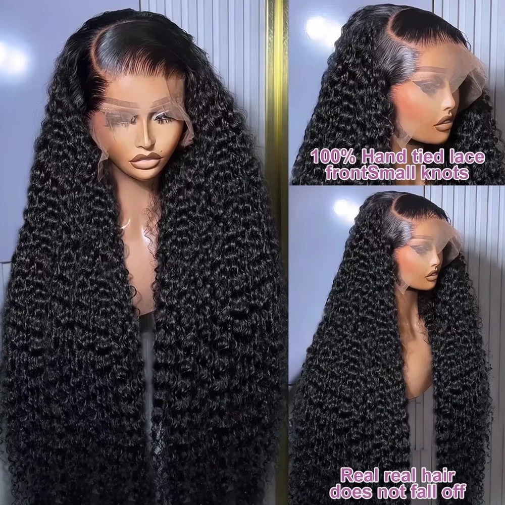 Kinky Curly Wave HD Transparent 13x4 Lace Front Wig Brazilian Human Hair Pre Plucked Natural Black Curly Wave Wig With Baby Hair 5