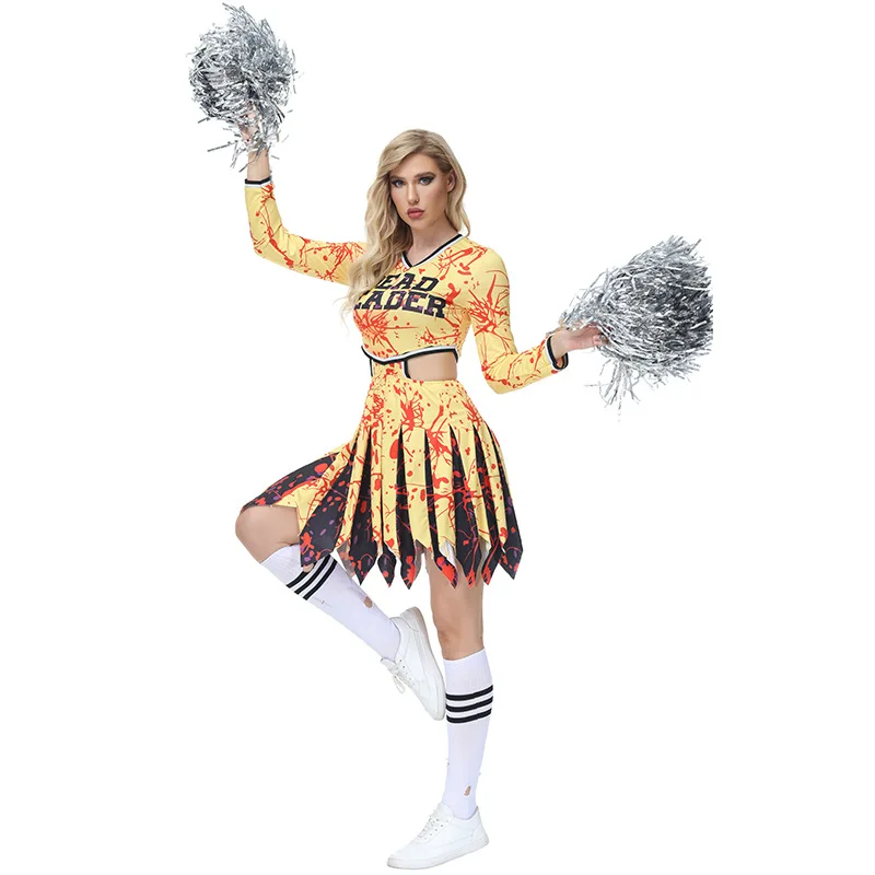 Costume de pom-pom girl joyeux pour femmes costume d’Halloween pour adulte  sexy lady cheerleading uniformes déguisement noir blanc rouge