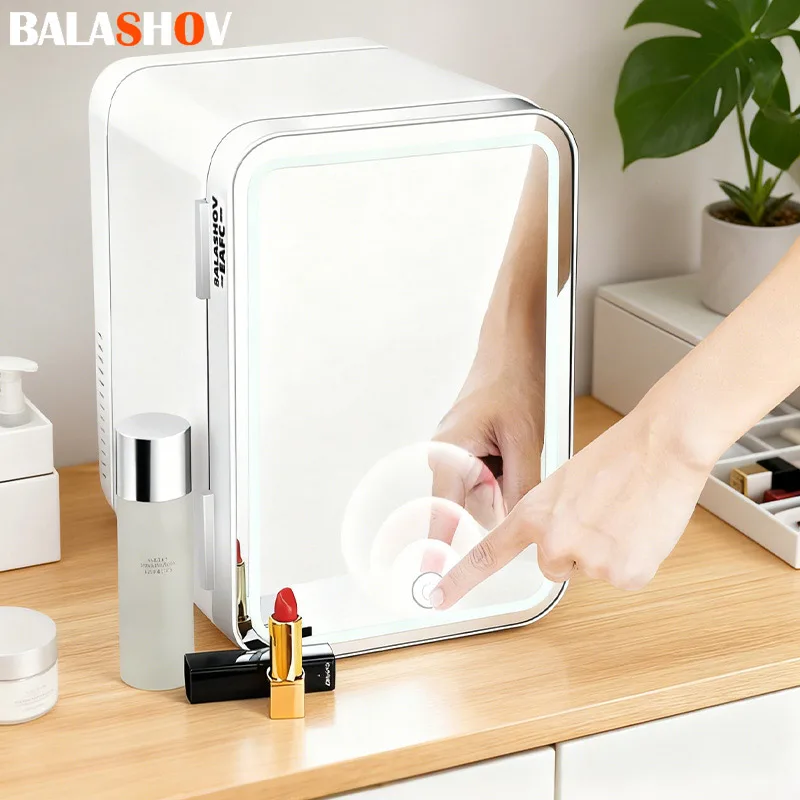 Mini-Kühlschrank, Camping-Kosmetik, 4 l, tragbar, kleiner Spiegel, Kühlschränke für Auto und Zuhause, Dual-Use-Make-up, Heim-Camping-Kühler