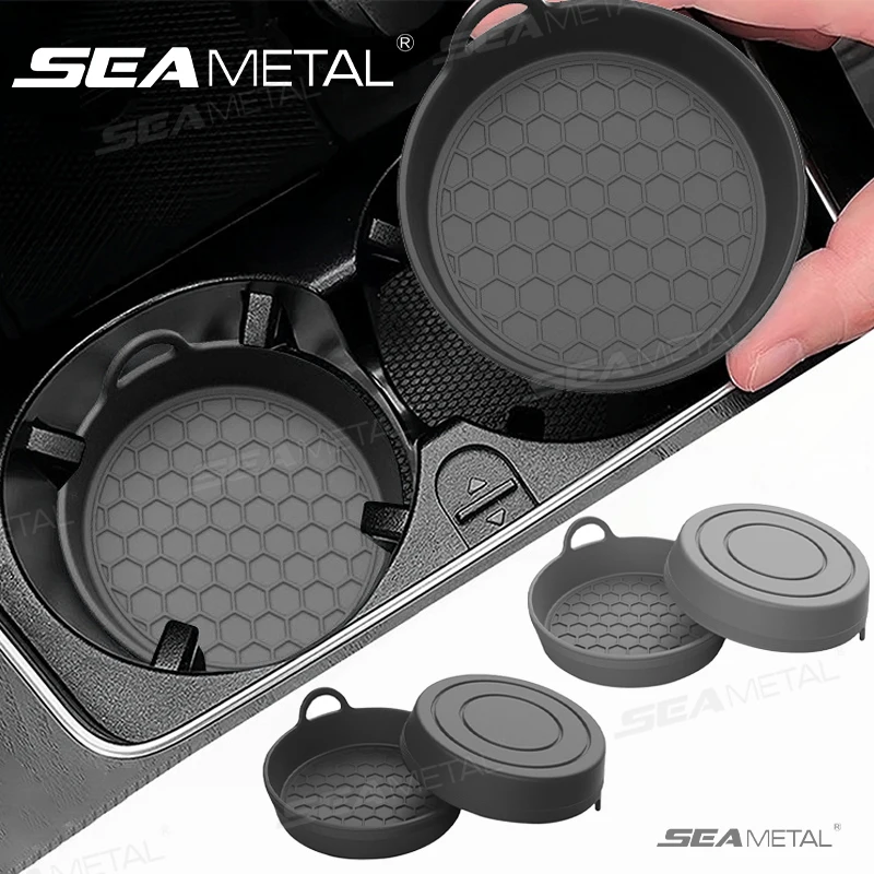 SEAMETAL 2Pcs Anti-Slip Coaster for Car Stable Food Grade Silicone Gel Drink Holder Pad Universal 7cm Auto Cup Holder Coaster