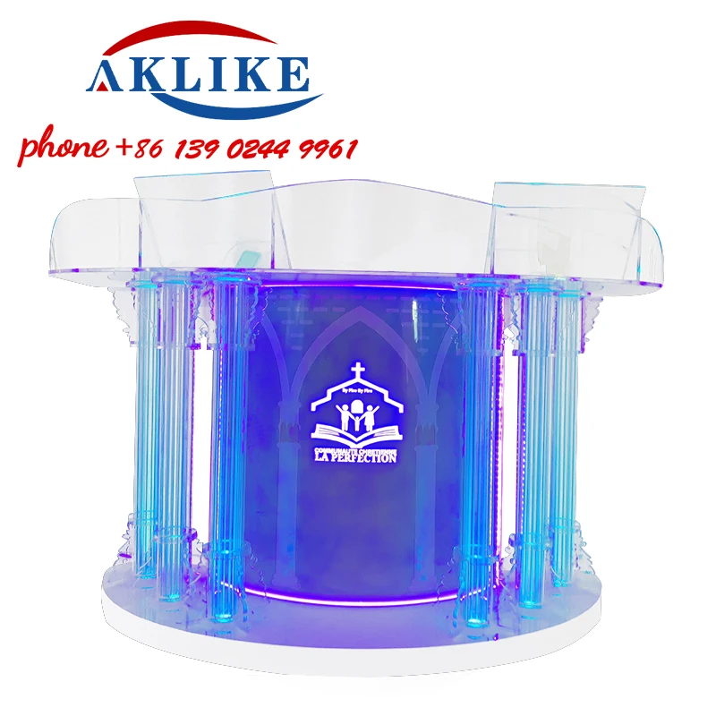 2024 New Church Podium Glass Podium Design Leggio Con Lampada A Led Atriles Para Biblioteca Assembly Wedding Pulpito Spedizione Gratuita