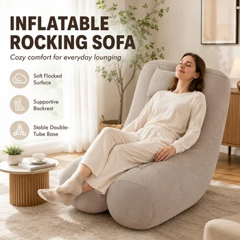 Poltrona Gonfiabile a Dondolo, Divano ad Aria, Supporto Ergonomico per la Schiena, Morbida Felpata, Gonfiaggio Rapido, Portatile, per Interni e Patio