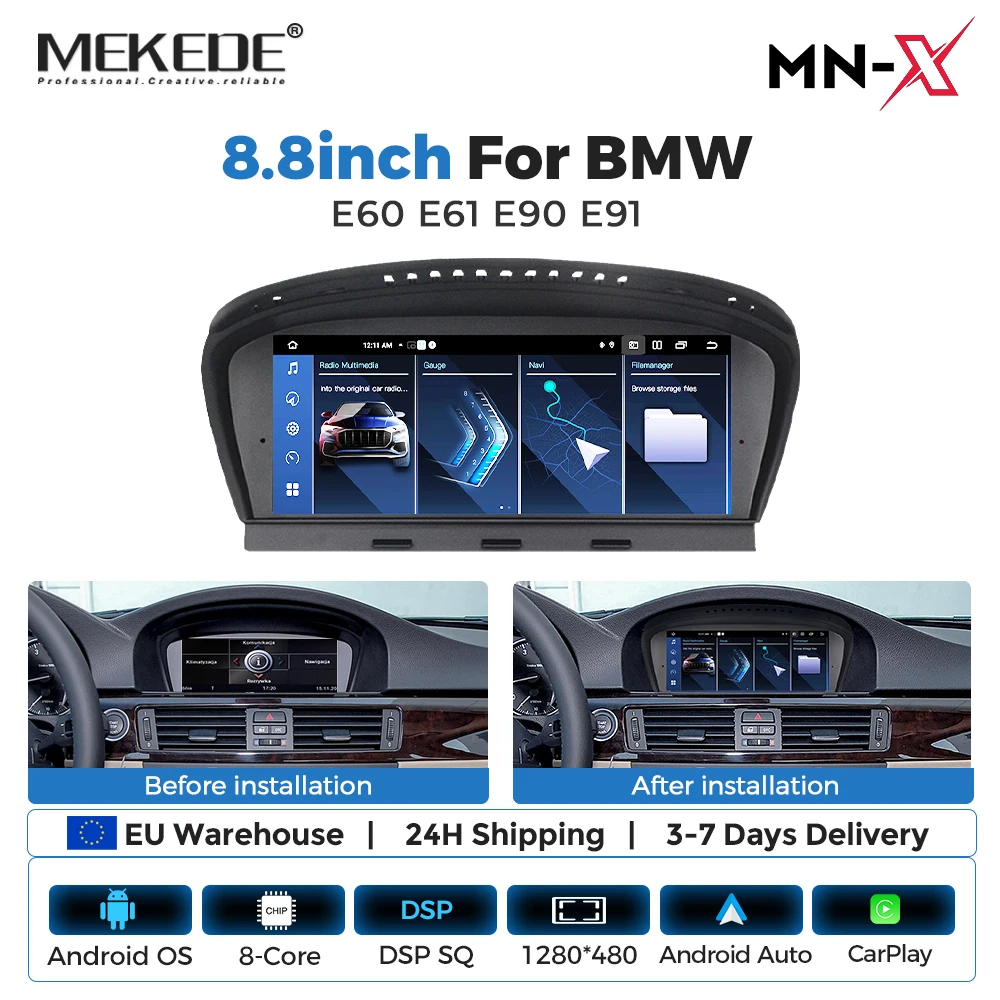 Reproductor Multimedia para coche MEKEDE Android 15, para BMW Serie 5 E60 E61 E63 E64 Serie 3 E90 E91 E92 E93 CCC CIC 4G WIFI DSP, Carplay inalámbrico, Radio Android, navegación GPS 1