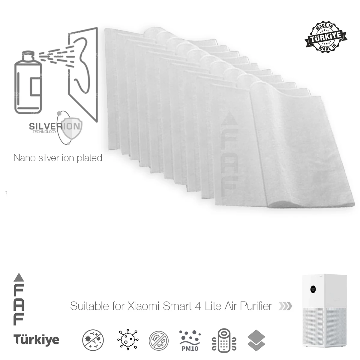 10 Pz/Faf/Misura Per Xiaomi Mi Smart Purificatore D'Aria 4 Lite Nano Silver Ion Coated, Collettore Di Polveri Elettrostatico Pre-Filtro