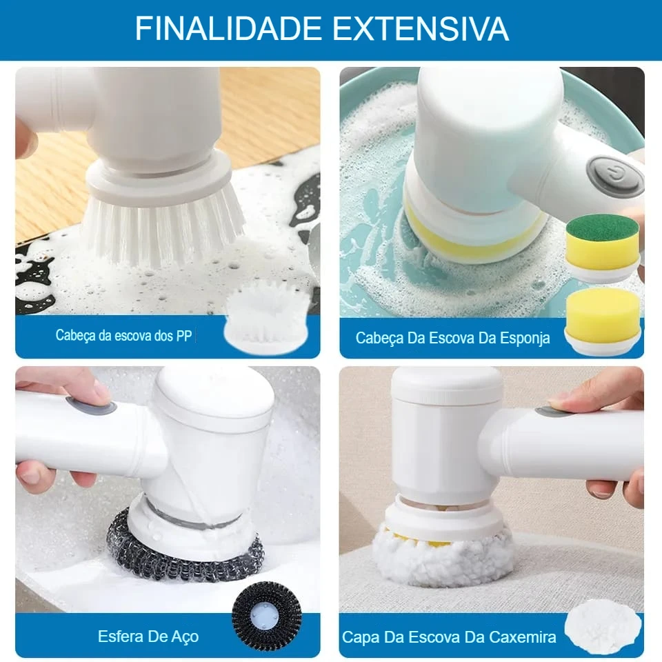 Cozinha Escova De Limpeza Elétrica Recarregável Doméstica Lavagem De Louça Ranhuras Multifuncional Para Banheiro 4