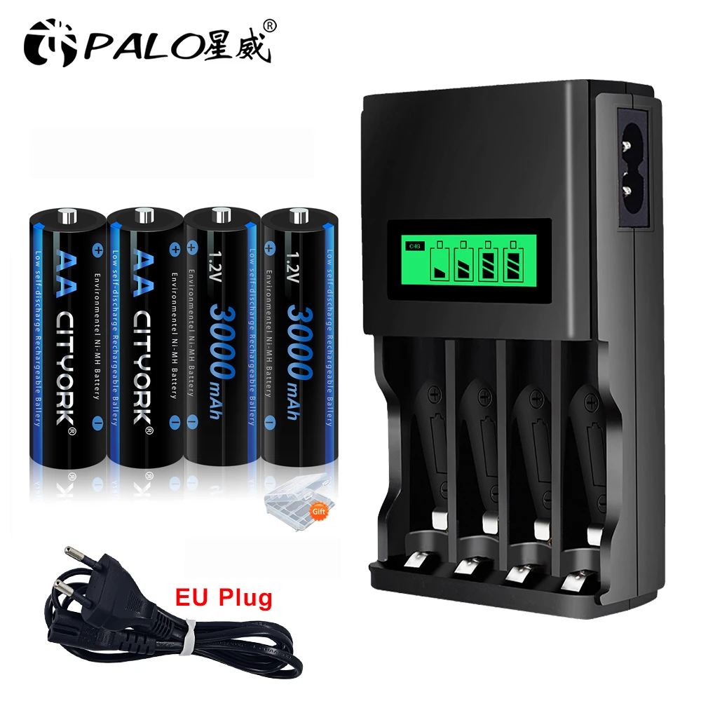 

PALO 1.2V NI-MH Battery AA 3000mAh Rechargeable 2A battery Pre-charged Bateria Low Self Discharge AA Batteries +1.2V LCD Charger