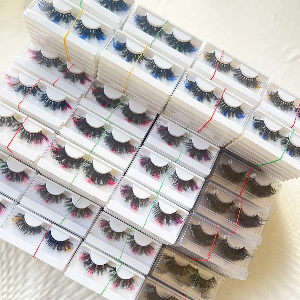 

Color Mink Lashes Wholesale Resuable 25mm Full Strip Fake Lash Vendor Cosplay Dramatic Fluffy 3D Colored False Eyelashes In Bulk