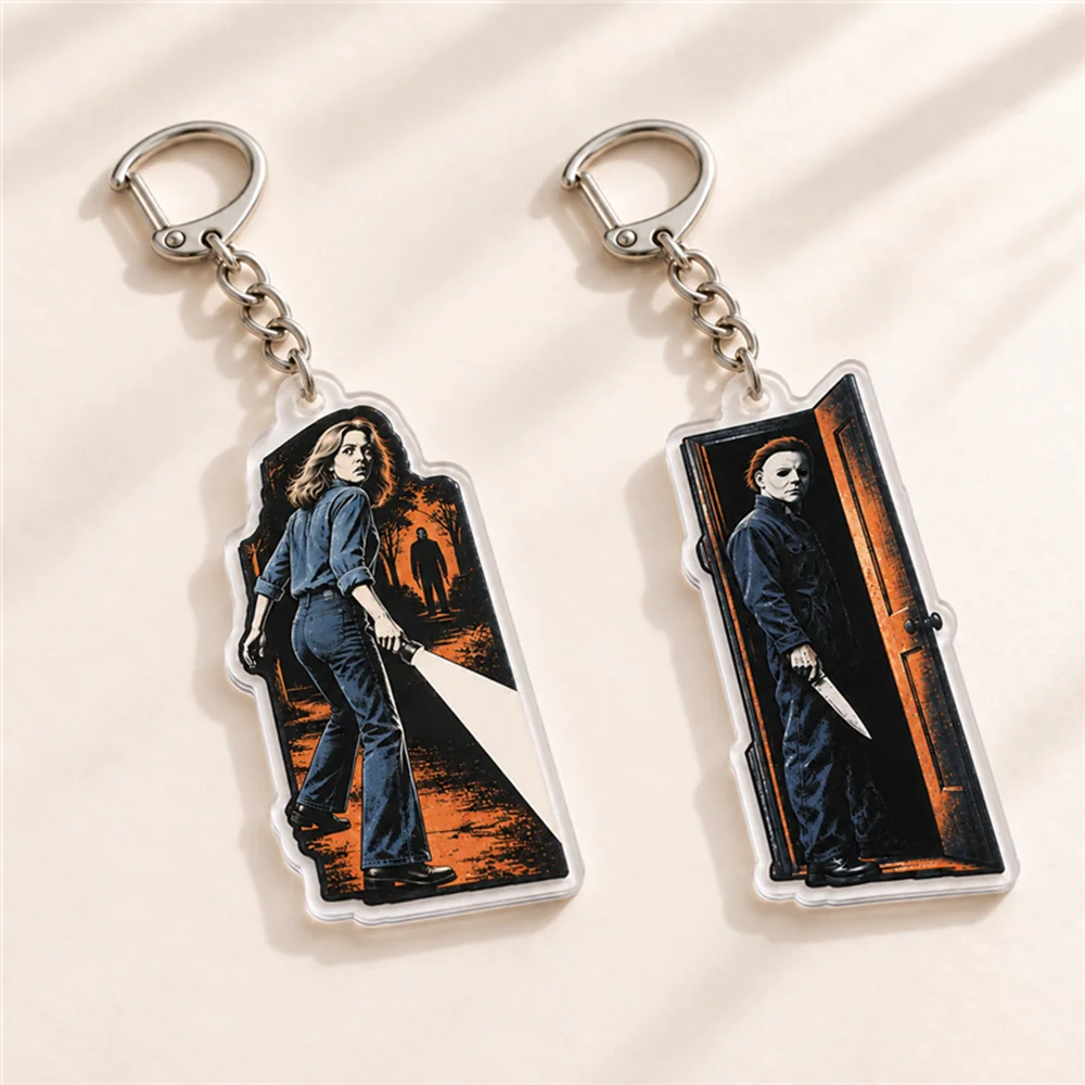 Halloween The Game Michael Myers Acrylic Keychain Accessories Bag Charm Retro Horror Keyrings Pendant Gift for Fans Friends