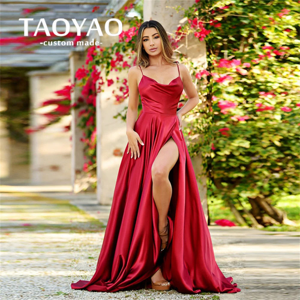 

Gorgeous Prom Dress A-Line Backless Split-Side Robes De Soirée Strapless Evening Gown Spaghetti-Strap Sleeveless Vestido De Gala