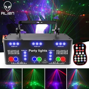 ALIEN-21 홀 RGB 파티 DJ 디스코 빔 패턴 무대 레이저 라이트 프로젝터, RGB UV LED 스트로브 사운드 파티 휴일 웨딩 램프