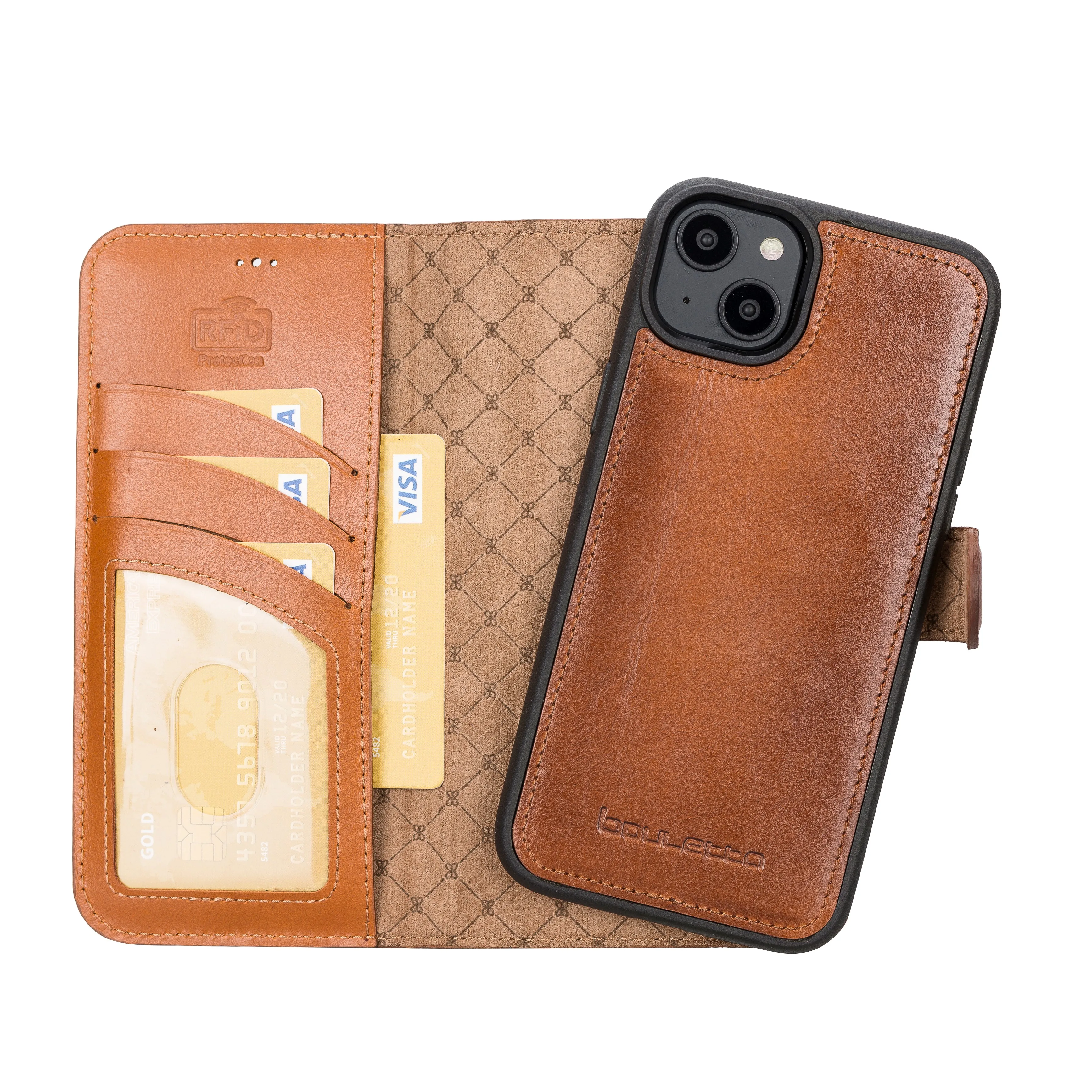 

BOULETTA MW Genuine Leather Handmade Wallet Phone Case for iPhone 14 Plus 6.7" with RFID Protection