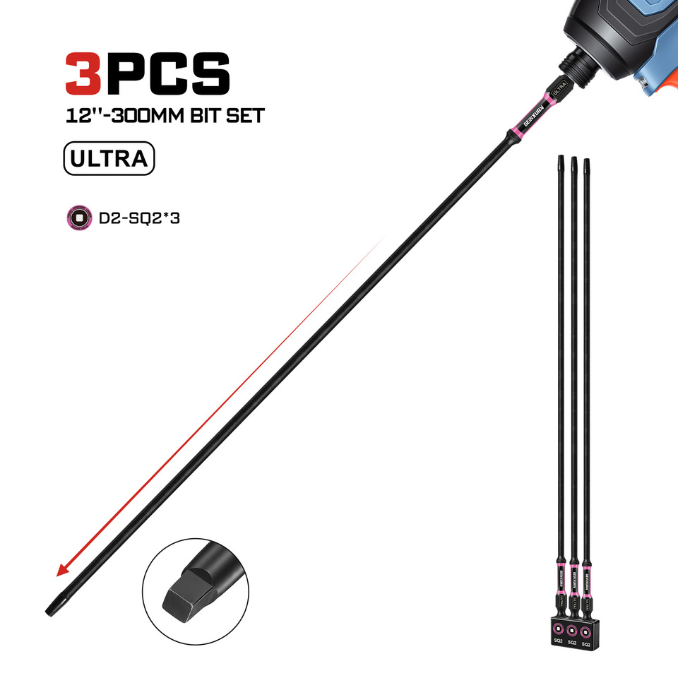 Geinxurn 3pcs/6pcs 300mm Screwdriver Bits D2-SQ2 Long Durable Steel Set for Professional Workshop