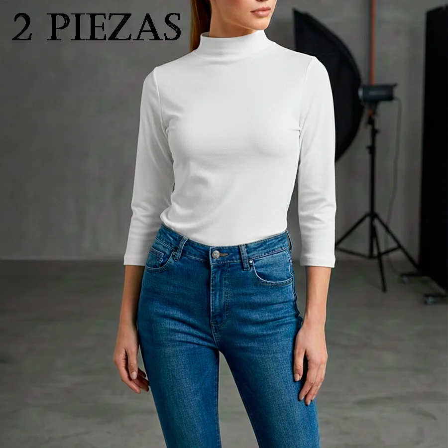 Pack de 2 Camisetas de Cuello Alto para Dama - Tacto Suave