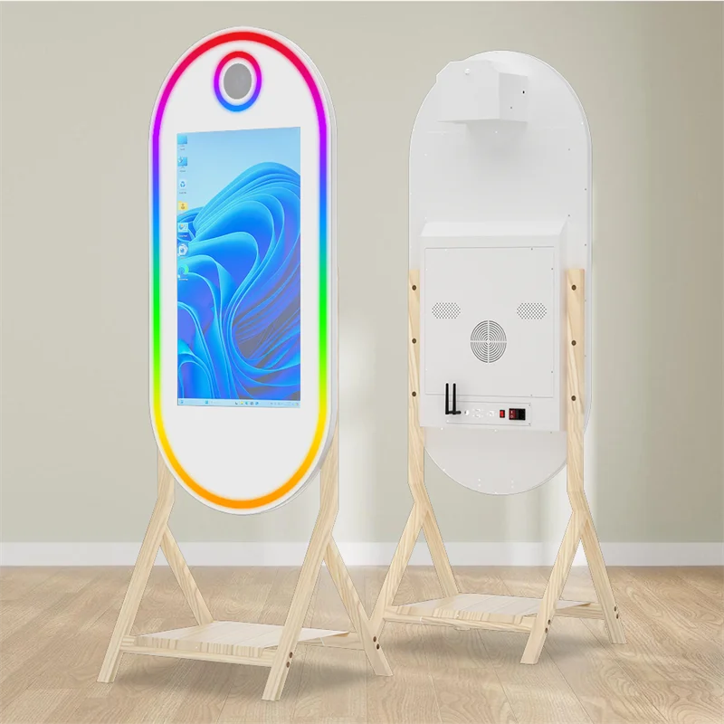 55-inch imitation wood grain foot magic mirror photo booth, 32-inch touch screen magic mirror, built-in mini computer, with flig Abf8b4c432c5a4caa8859dbd405069a36N