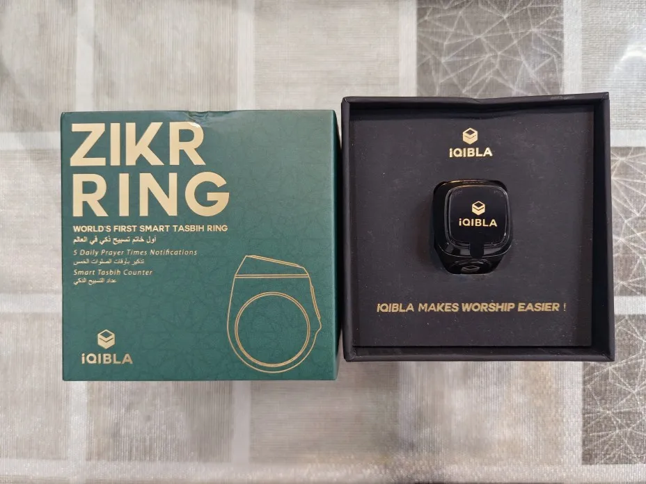 Iqibla aluminiumlegering Digital Tasbih OLED-skärm Smart Zikr-ring med batteriladdningsfodral Vibrationspåminnelse APP-stöd photo review