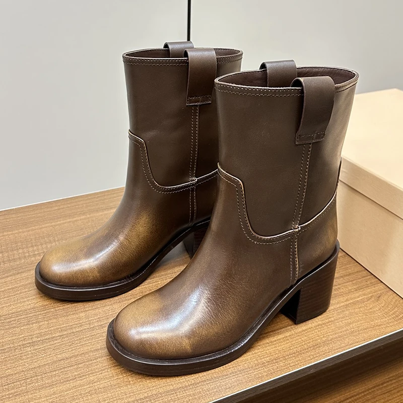 

High Quality Women's Boots Designer Brand Fashion Y2K Mid-Calf Short Boot Real Leather Luxury Shoes