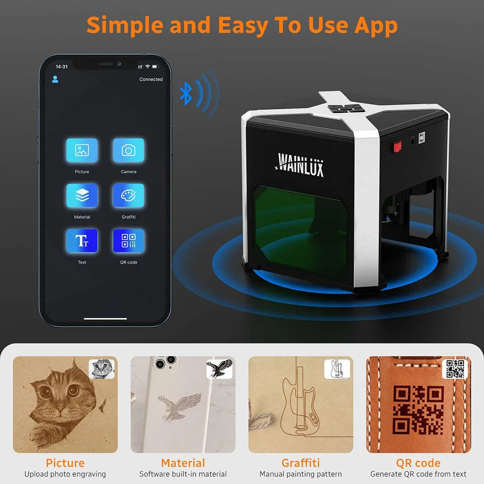 Laser Engraving Machine Wainlux k6 Mini Laser Engraver 3000mW APP/PC Support Laser Engraver Cutter Machine Bluetooth Portable Engraving Marking