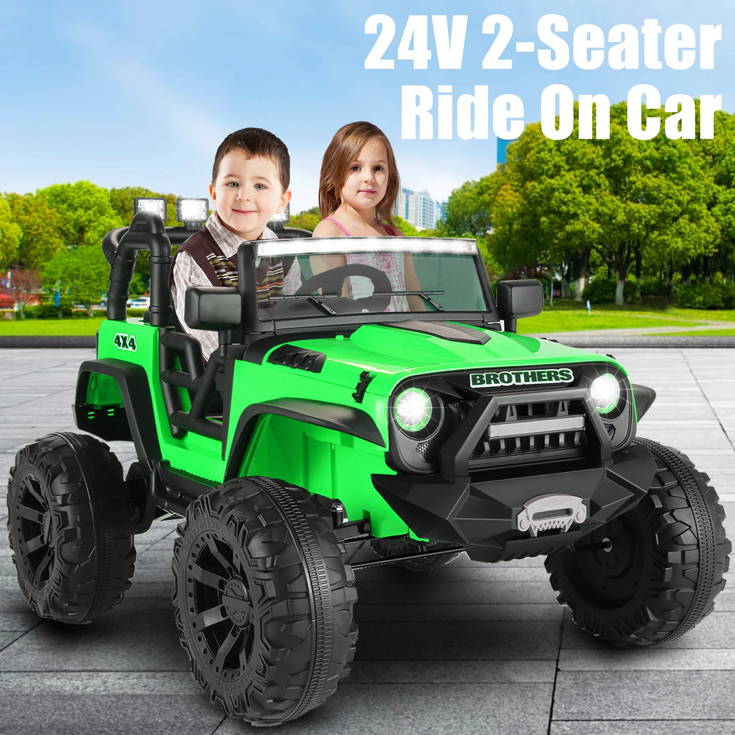 2 Seater Ride On Car Truck for Kids, 24V Quick Charge 9Ah Electric Jeep Toys, 2x200W, 3 Speeds, Bluetooth, Spring Suspension