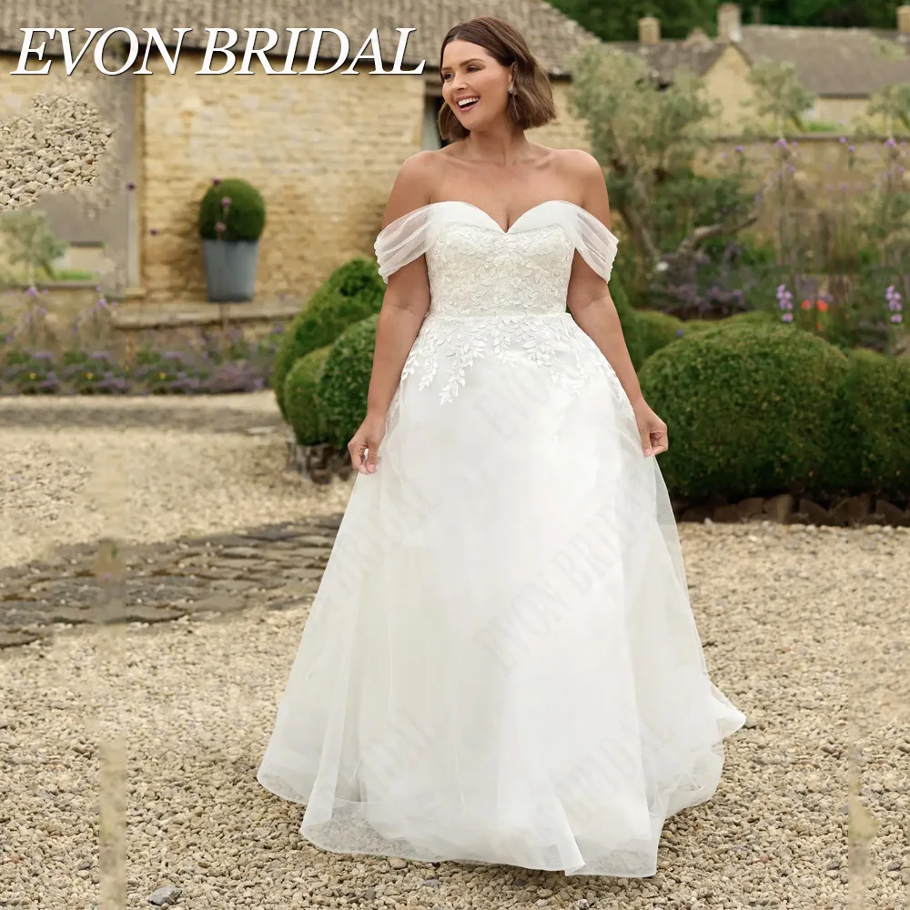 

EVON BRIDAL Classic Wedding Dresses Off Shoulder Sweetheart Bride Party Gowns Plus Size Lace Applique A-Line vestidos de novia