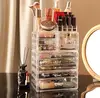 "4-pack clear stackable makeup organizers – 9-drawer vanity storage for jewelry & beauty products" 3