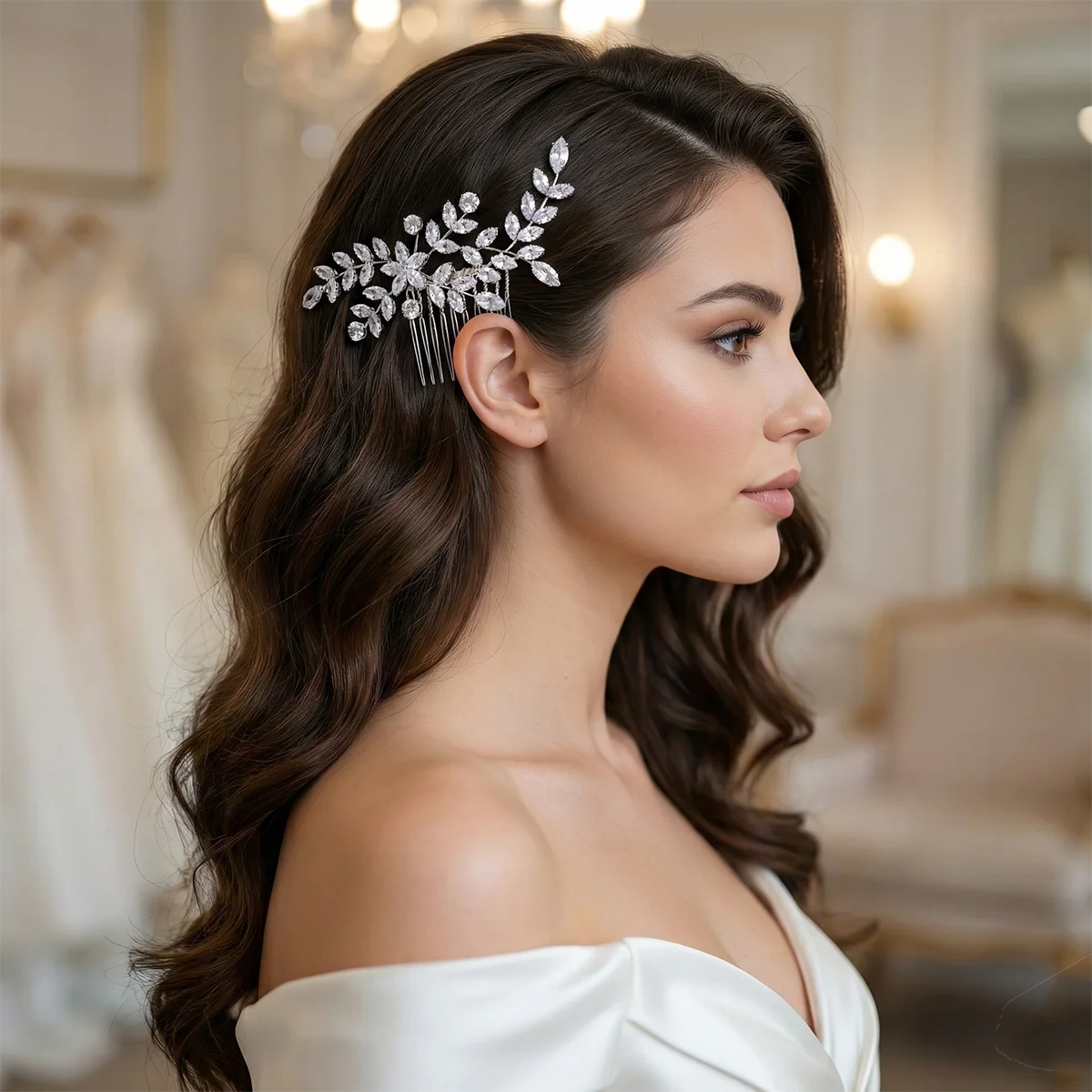 Großhandel elegante glänzende Zirkonia Hochzeit Schmuck Haarkämme Hochzeitskleid Kopfschmuck Gold Silber Haarkämme Frauen Mädchen Braut – Detail 3