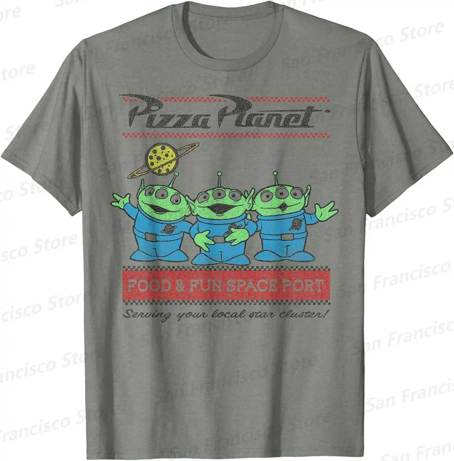 Summer New Boys and Girls Disney Pixar Toy Story Pizza Planet Alien Cartoon Pattern T-Shirt KID/Adult Casual O-Neck Short Sleeve 2