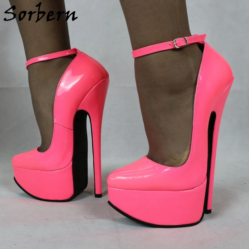 

Sorbern Neon Peach Women Pump Shoes 8 Inch High Heel Stilettos Thin Ankle Strap Pointed Toe Fetish High Arch Shoes Custom Colors