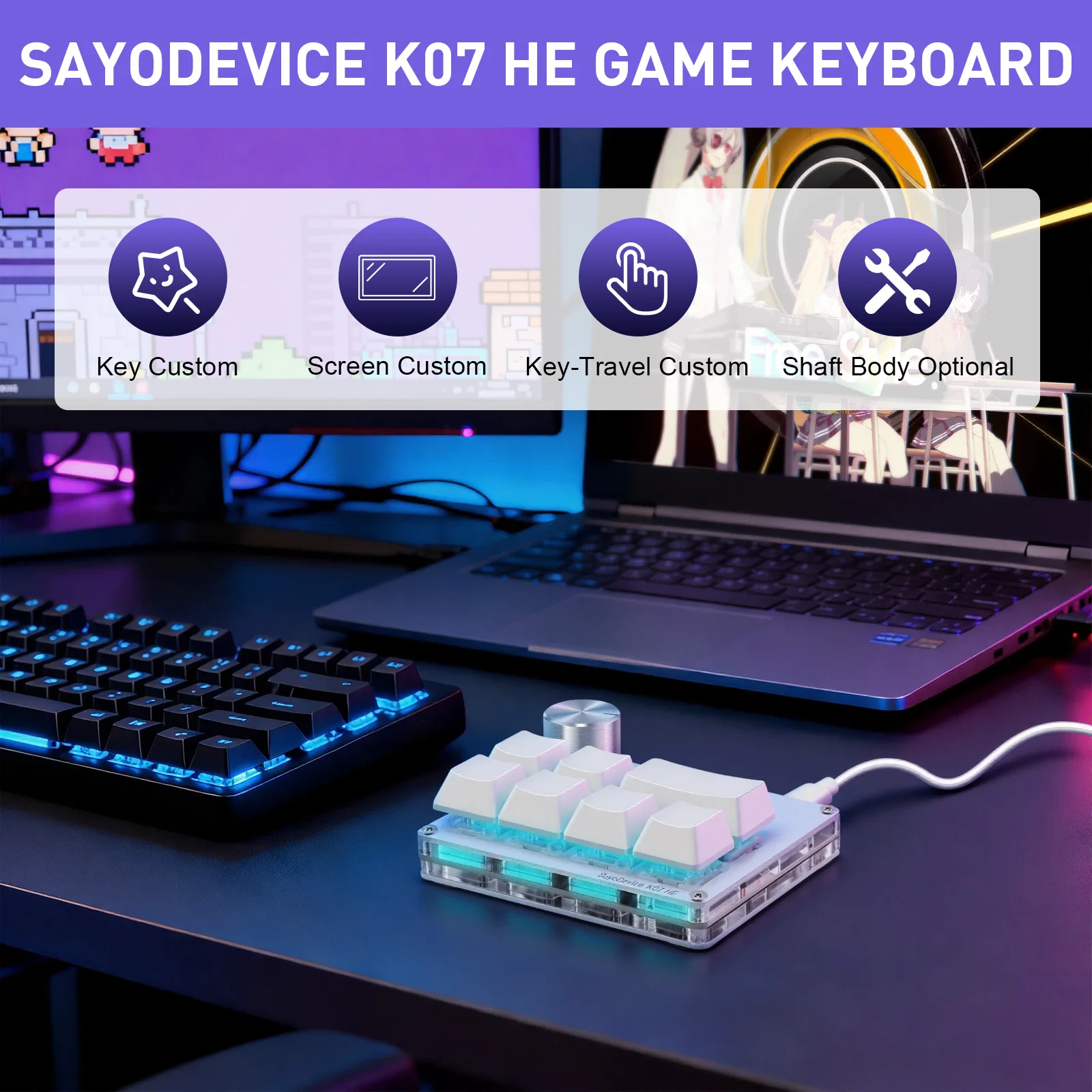 SayoDevice K07 HE 래피드 트리거 홀 마그네틱 스위치 O3C DJMAX SDVX Geometry Dash 용 RGB 라이트 뮤직 리듬 게임 키보드