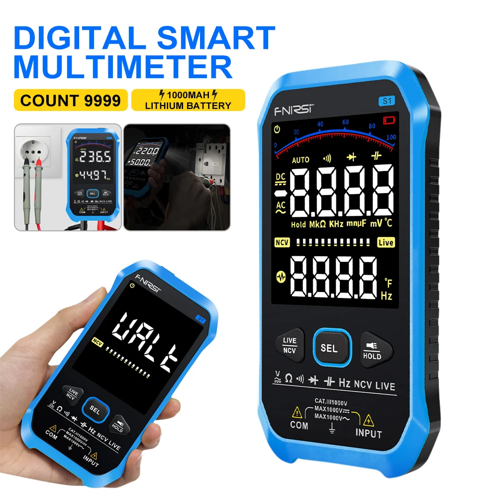 Fnirsi S1 Multimetro Digitale Intelligente 9999 Conteggi Ad Alta Precisione Ac Dc Resistenza Alla Tensione Diodo Di Capacità Ncv Hz Tester Per Cavi Vi