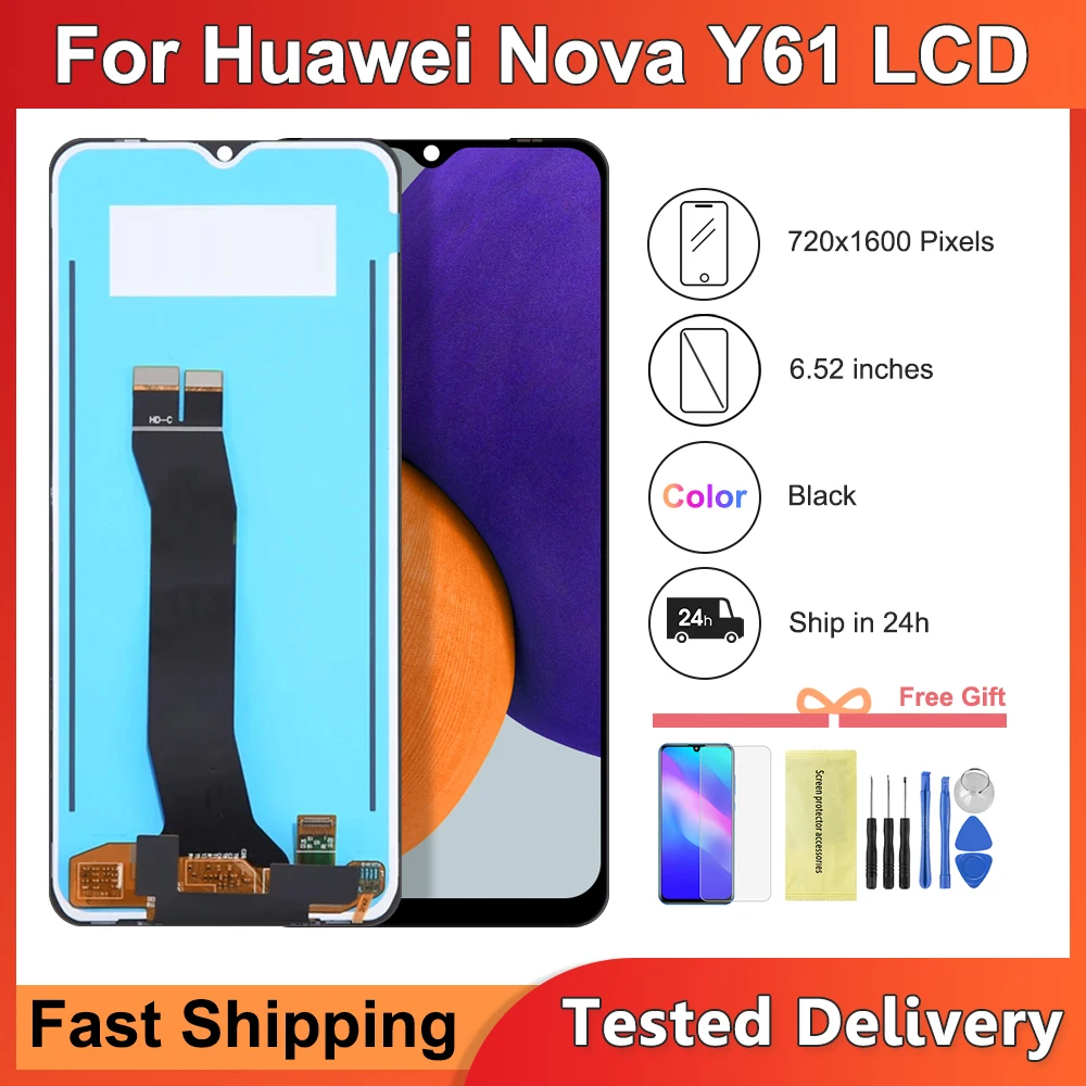 ЖК-дисплей 6,52 дюйма для Huawei Nova Y61, телефон с внутренним диагональю LX9N, рамка дисплея, сенсорная панель, дигитайзер в сборе для экрана Huawei Nova Y61
