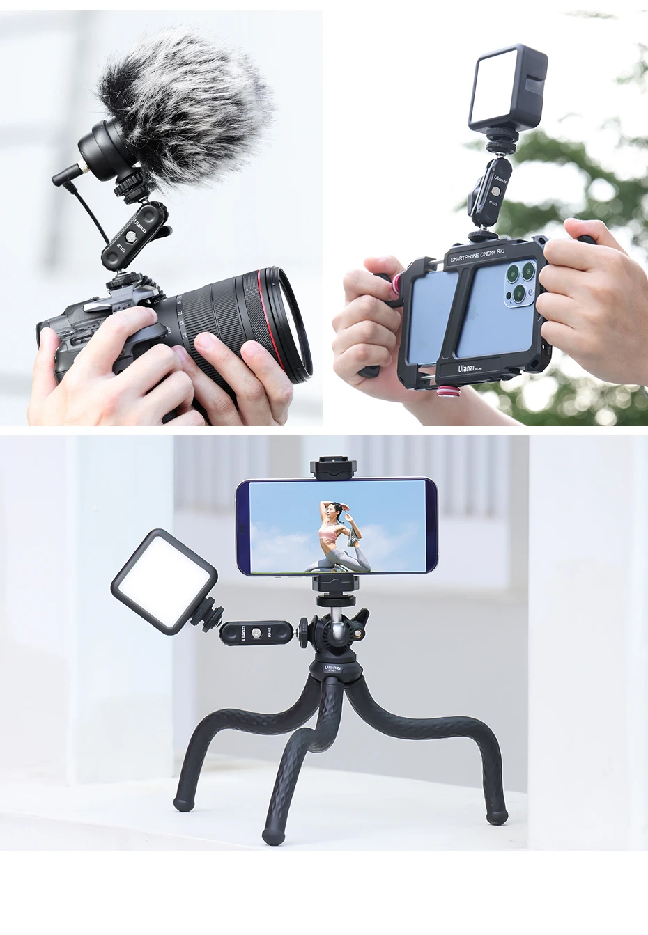 R098 Double Ball Heads Magic Arm with Cold Shoe Mount 1/4'' Screw for DSLR Came