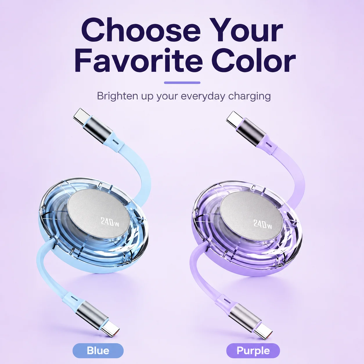 Premium High-Speed Retractable USB-C Charging Cable, 240W Power with Fast Charge and Data Transfer Capabilities