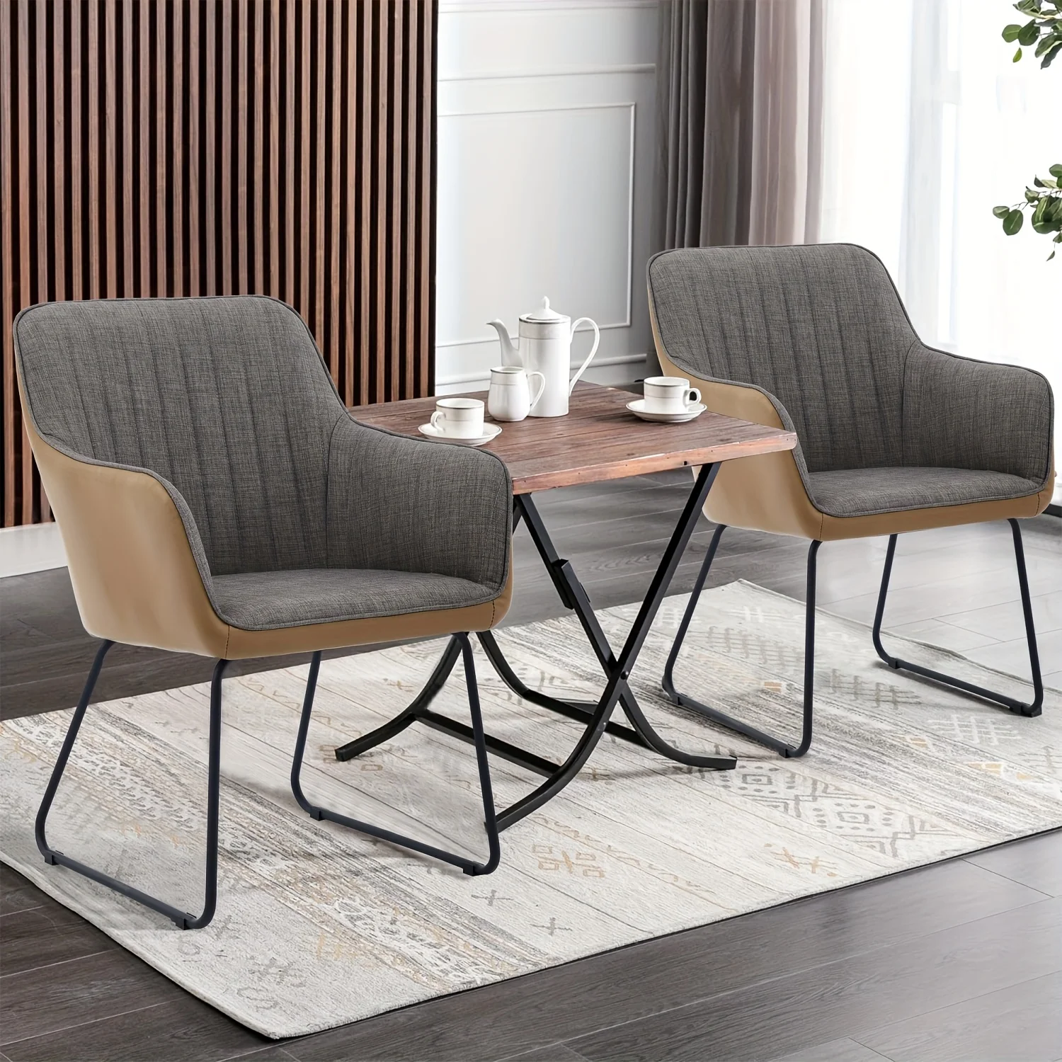 Leisure Chair Dining Chair Integrated Modern Leather Splicing Linen Comfortable Decorative Chair Metal Leg Cushioned Office 1pc 2