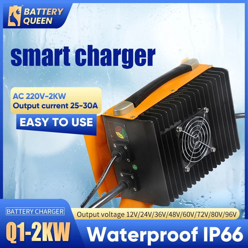 

Onboard 220V 2KW EV Charger For Motorcycle Lifepo4 Li-ion Lead acid 24V 36V 48V 60V 72V 80V 96V 25A Enable Charger Waterproof