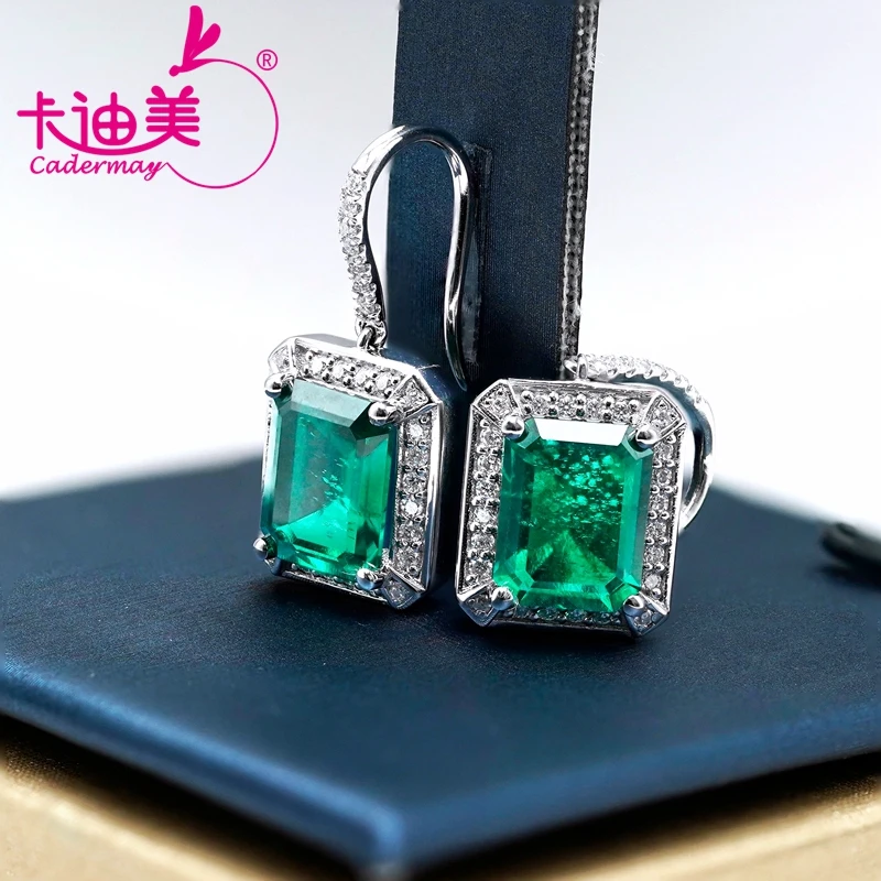 

CADERMAY Jewelry Wholesale 100% S925 Silver Lab Grown Emerald Octagon Shape High Quality Anniversary Gifts Earrings For Women