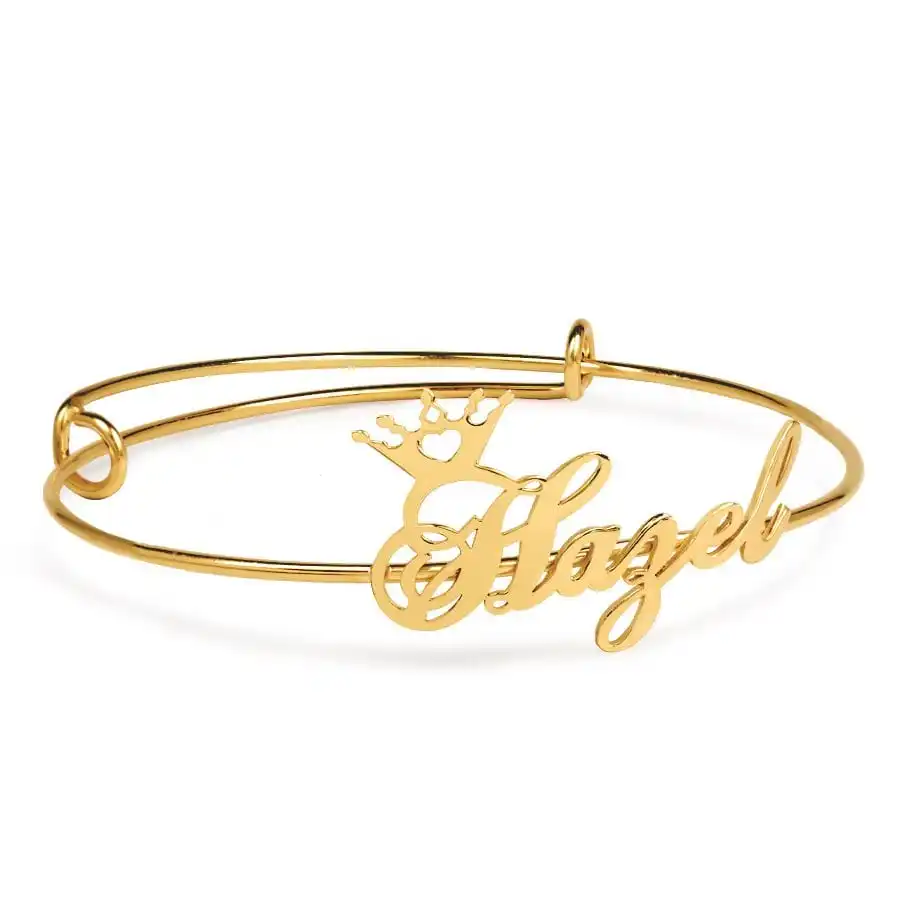 

Adjustable Welded Custom Crown Name Bracelet 18K Gold Plated Women's Stainless Steel Daily Jewelry Best Birthday Gift For Friend