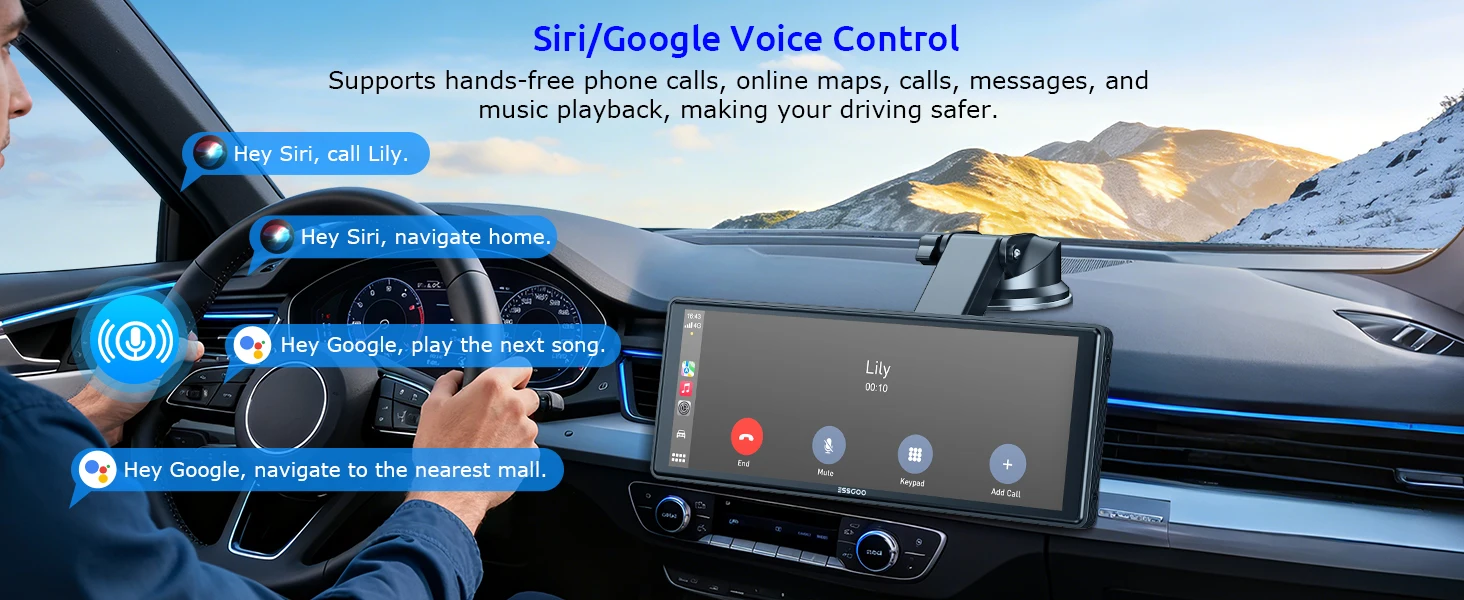 ESSGOO 10,26 Zoll tragbare, kabellose Carplay-Universalhalterung für Wohnmobile, LKWs, Autoradios, Android Auto, Bluetooth, FM, Lenkradsteuerung, einfach zu installieren – Detail 7