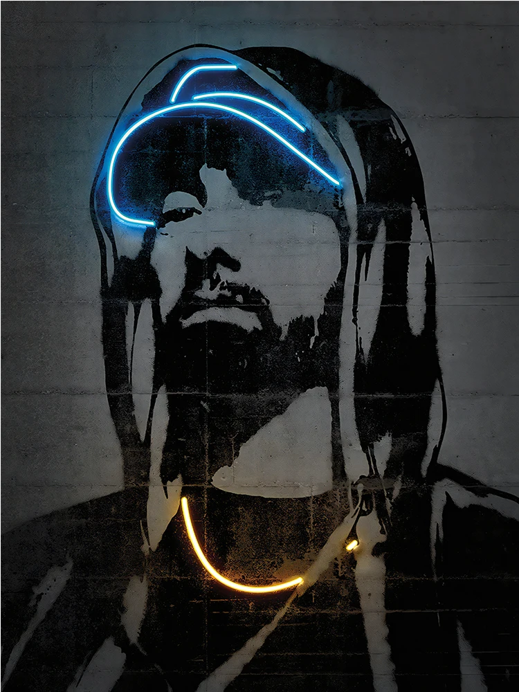 抽象ネオン効果ヒップポップラッパー歌手スターポスターキャンバス絵画