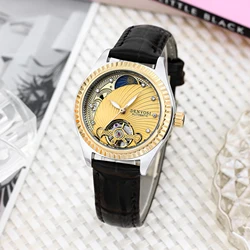 Women's Luxury Luminous Leather Watch - Automatic, Mechanical, & Waterproof Design (Black)