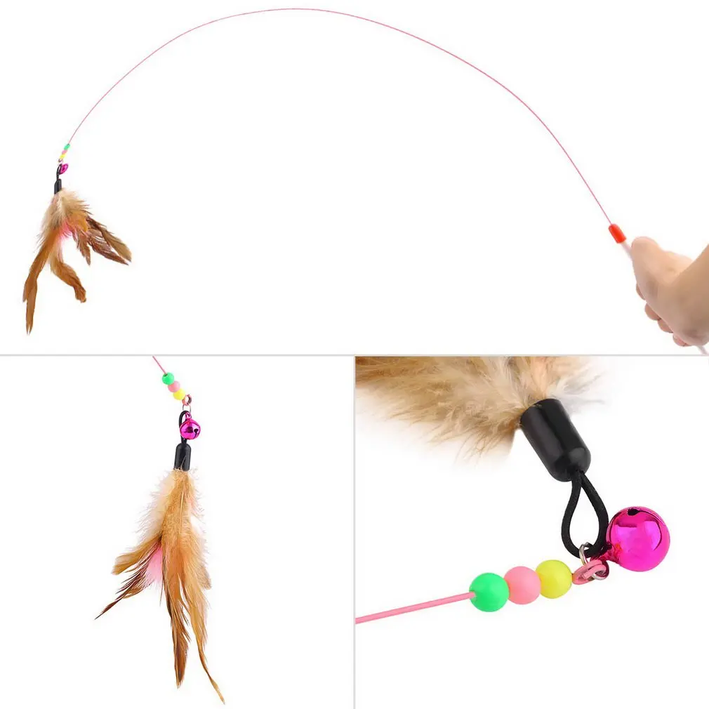 Kitten Cat Pet Toy Steel Wire Feather Teaser Wand With Bell Simulation Bird Cat Toy Interactive Toy Funny Cat Supplies