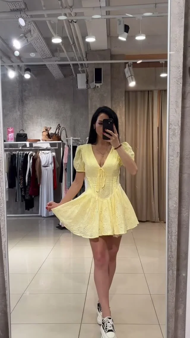 Charming Puff Sleeve Mini Dress with Floral Embroidery photo review