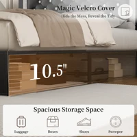 SIBEDS Queen Bed Frame with LED Lights, Adjustable Headboard, Tufted Linen Upholstery, Skirt, Wood Slats, Easy Assembly 5