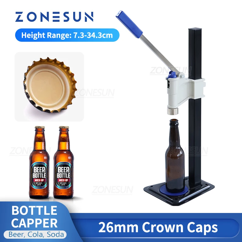 

ZONESUN Manual Beer Lid Sealing Capper Soft Drinks Capping Machine Soda Water Sauce Bottles Cover Caper Hand Glass Wine Bottle