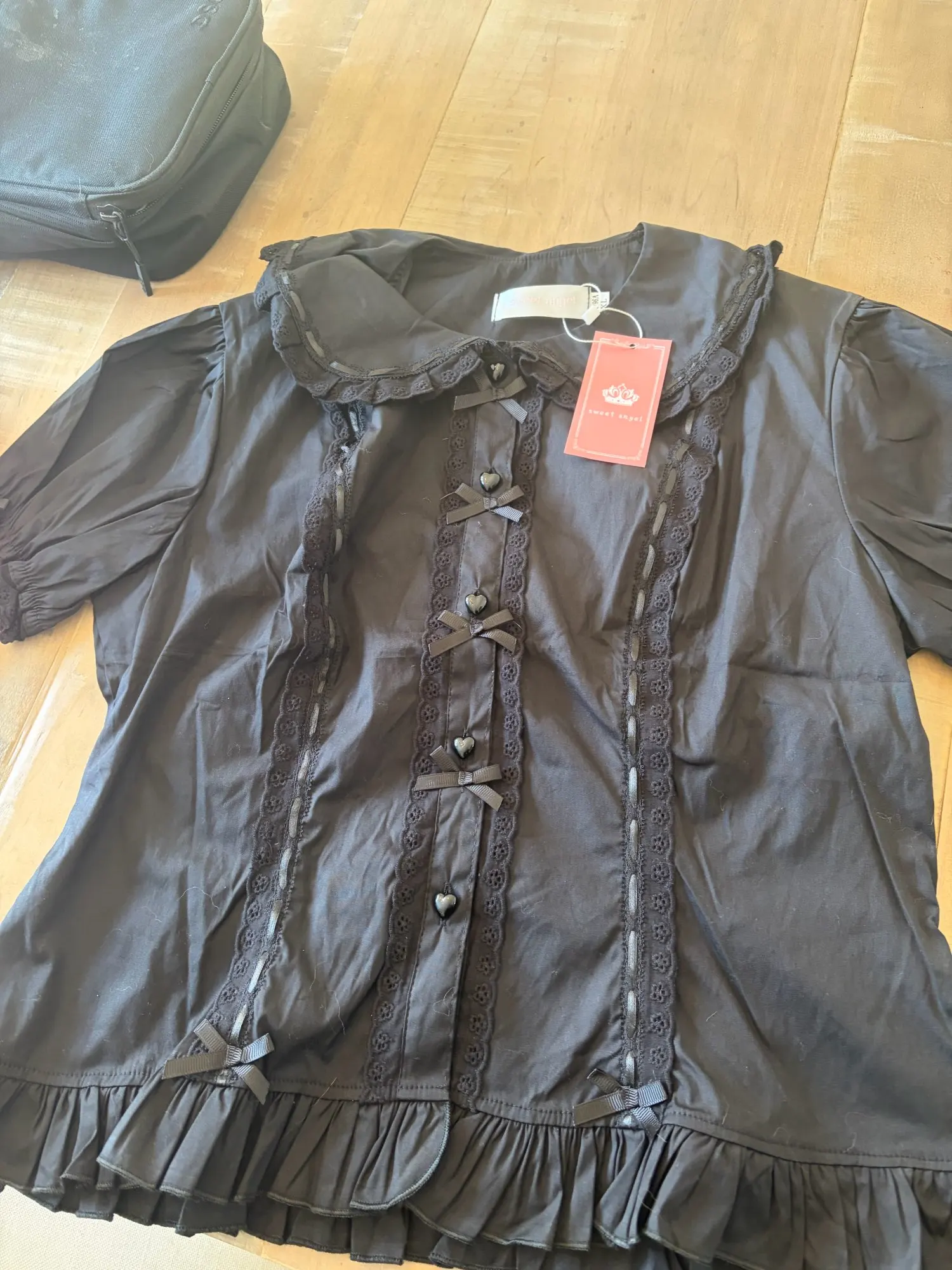 Summer Japanese Lolita Sweet Girls Short-sleeved Tops Women Goth Lace Bow Shirt Single-breasted Blouse Doll Collar Slim Tees New photo review