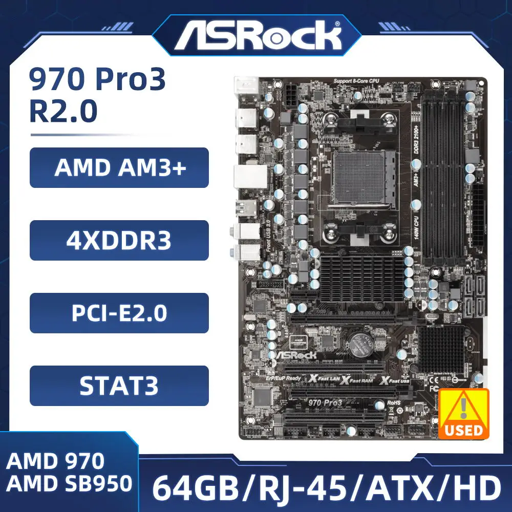 Socket AM3/AM3+ Motherboard ASRock 970 PRO3 R2.0 DDR3 32GB AMD 970 Motherboard SATA III PCI-E 2.0 USB2.0 ATX For Phenom II X6/X4