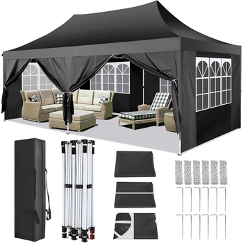 COBIZI 3x6m Gazebo per tenda pop-up a baldacchino con 6 pareti laterali Tenda per feste Gazebo esterno impermeabile per cortile Mercato di nozze Giardino 1
