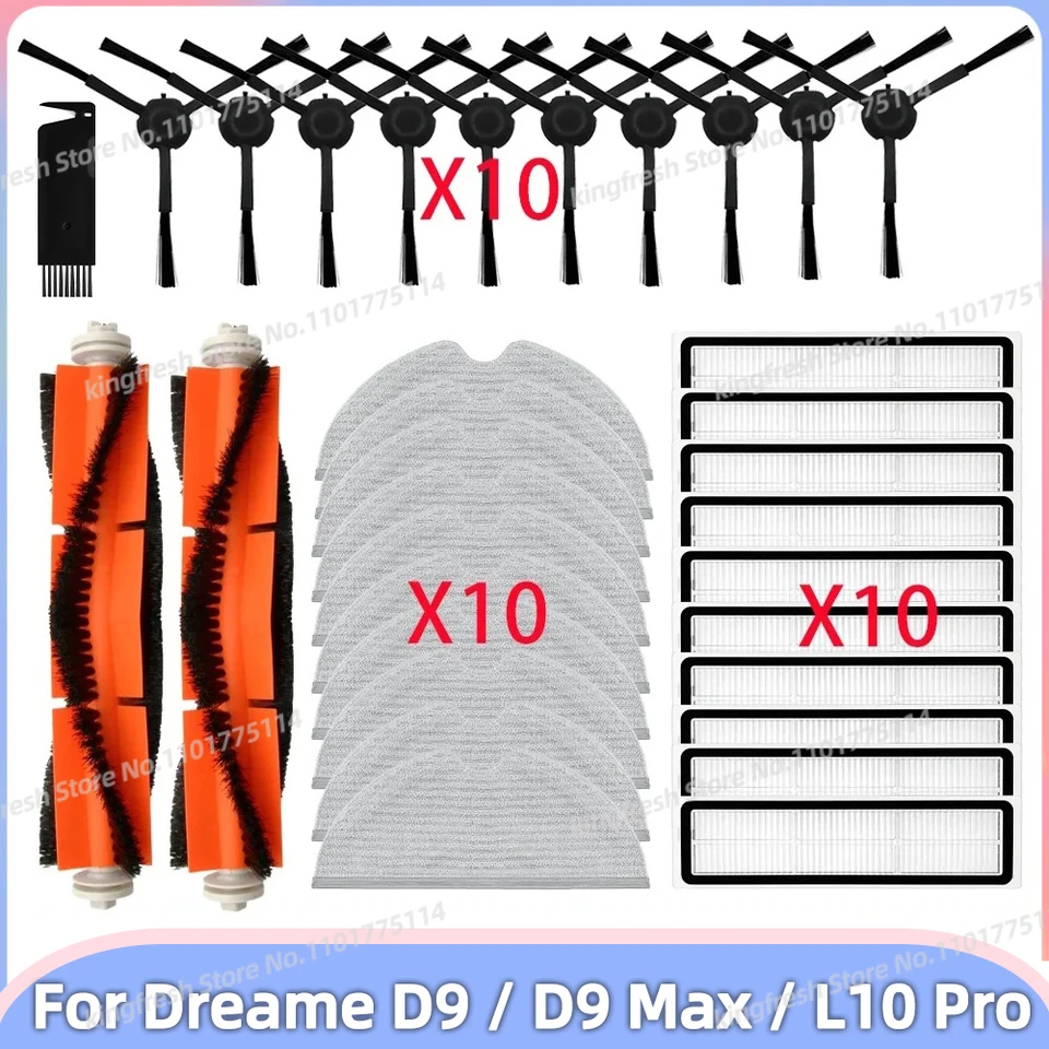 Kit di accessori per aspirapolvere Dreame D9, 2 spazzole principali, 4 spazzole laterali, 4 filtri, 1 spazzola di pulizia, 1 cacciavite (nero