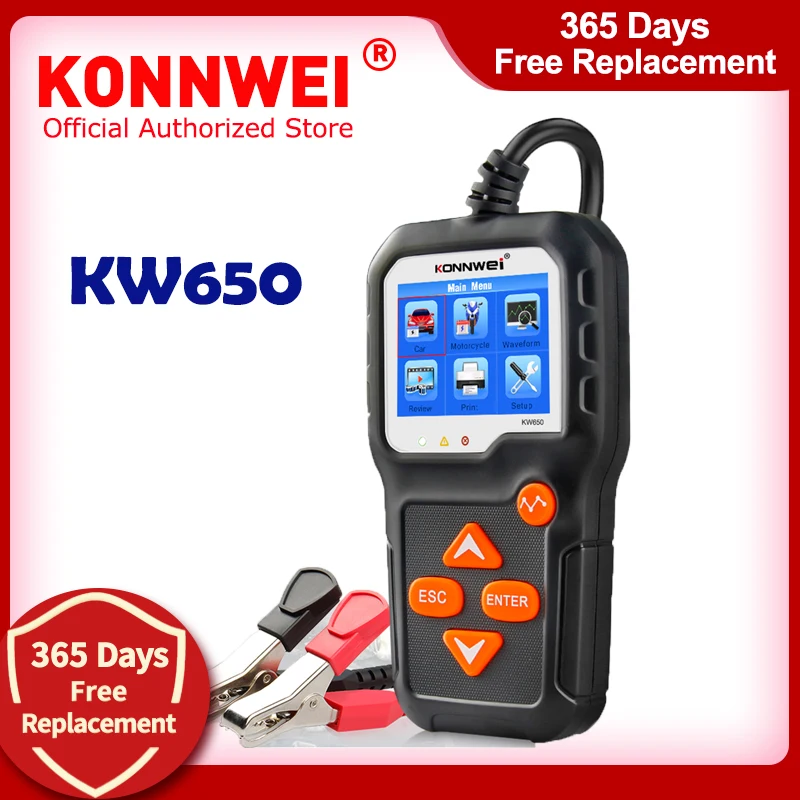 konnwei kw650 car battery tester 6v 12v auto battery system analyzer